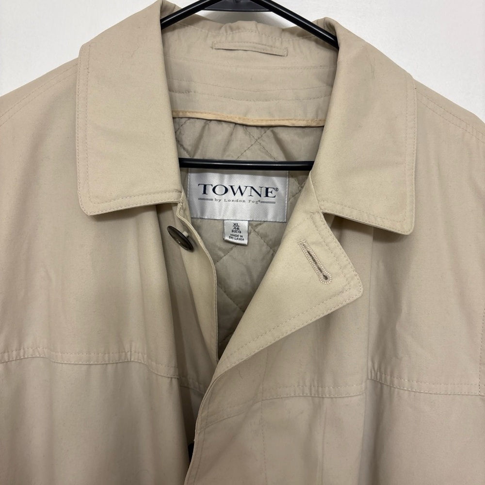 Vintage Towne by London Fog Men's Trench Coat XL 46R Tan Rain Jacket Zip Liner - Picture 2 of 8